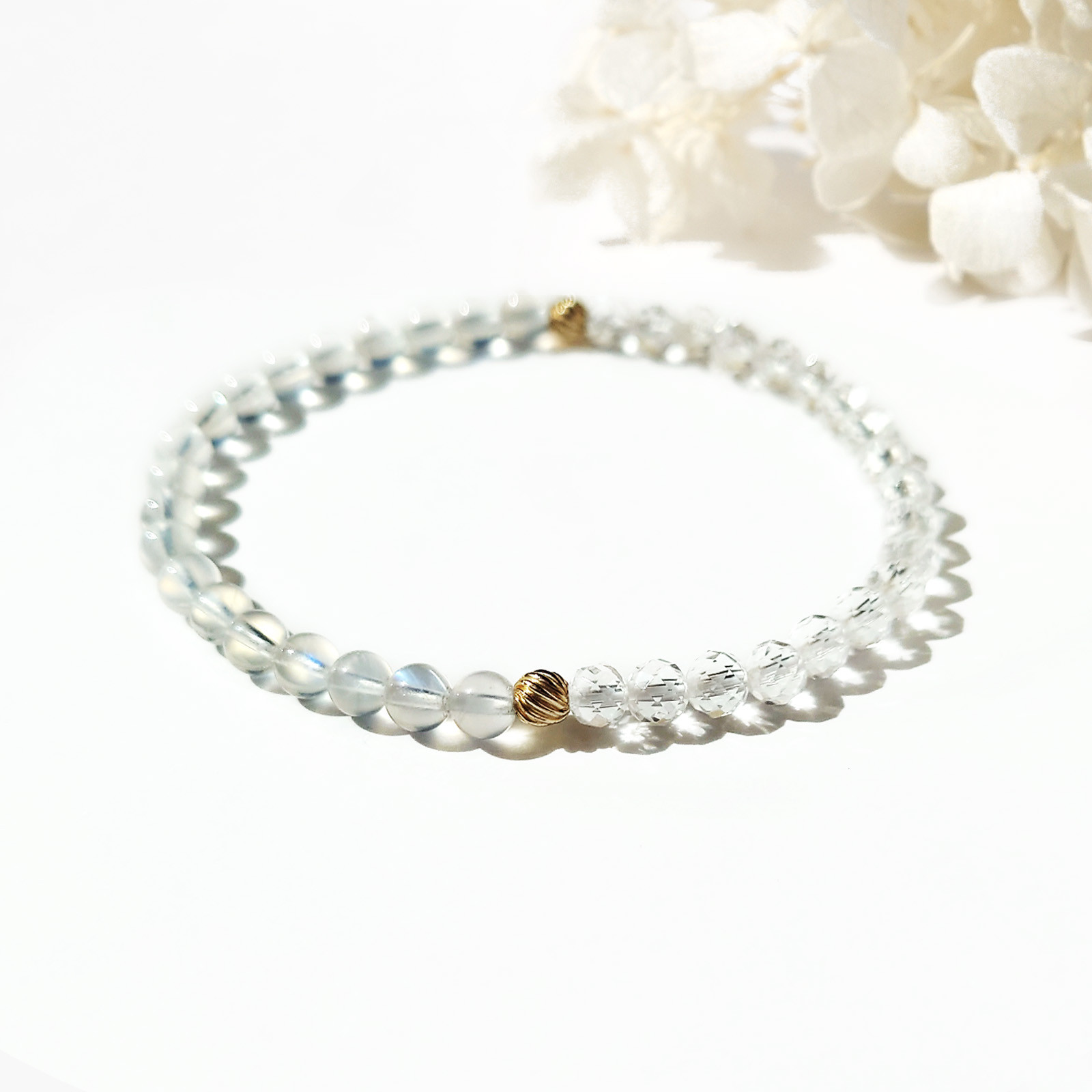 Half／ブルームーンストーン×水晶×14kgf　ハーフブレスレット