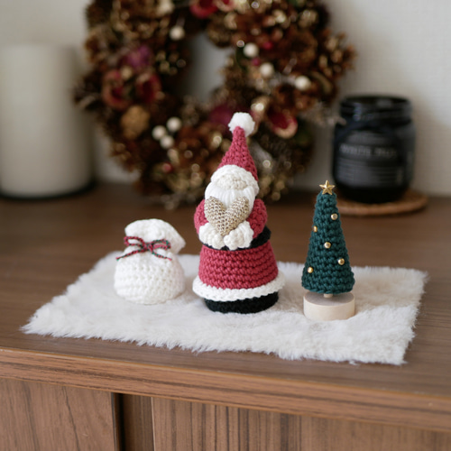 ハートときめく♡手編みの小さなクリスマス飾り / 置物 オブジェ