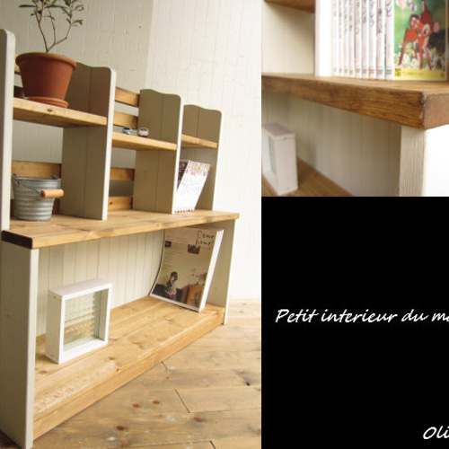 サイズ、デザインオーダー可○お子様目線3段ラック○シャビーホワイト