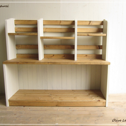 サイズ、デザインオーダー可●お子様目線3段ラック●シャビーホワイト●受注製作 サイズ、デザインオーダー可！お子様目線ラック○シャビー