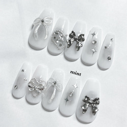 ぷっくり リボン ネイルチップ 韓国ネイル ワンホン リボン