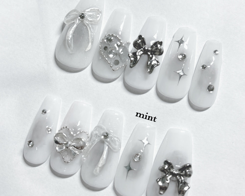 ぷっくり リボン ネイルチップ 韓国ネイル ワンホン リボンネイル