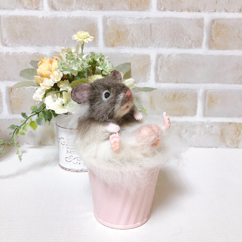 長毛セーブル お座りハムちゃん*ゴールデンハムスター* (羊毛フェルト