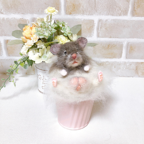 長毛セーブル お座りハムちゃん*ゴールデンハムスター* (羊毛フェルト
