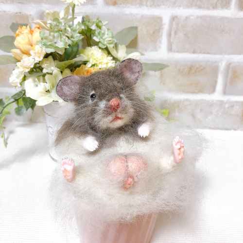 長毛セーブル お座りハムちゃん*ゴールデンハムスター* (羊毛フェルト