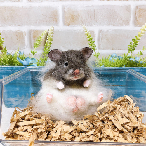 長毛セーブル お座りハムちゃん*ゴールデンハムスター* (羊毛フェルト