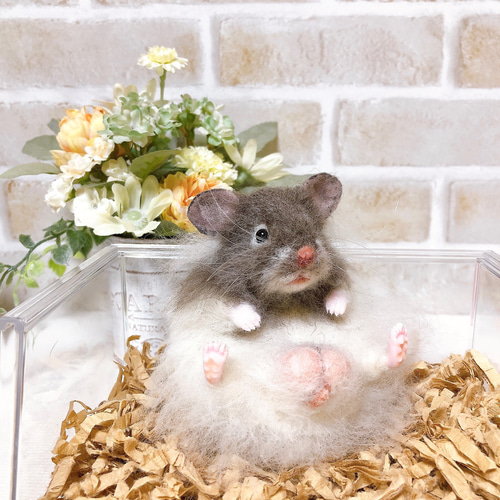 長毛セーブル お座りハムちゃん*ゴールデンハムスター* (羊毛フェルト