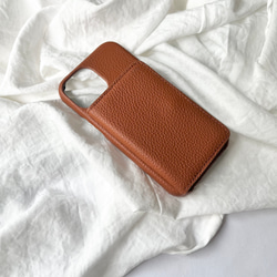 #3K  名入れ可｜バイカラー本革iPhoneケース（背面収納　）Brown+Greige 4枚目の画像