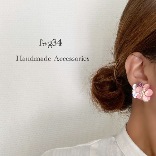 ３ピースイヤリング bouquet】peach イヤリング/ピアス イヤリング・ノンホールピアス