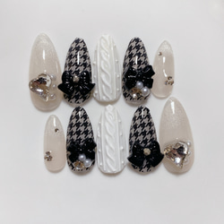 サイズオーダー ネイルチップ 千鳥柄 ニットネイル マグネットフレンチ