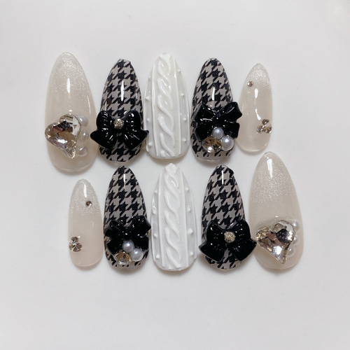 大人気デザイン　量産型　オーダー　ネイルチップ　千鳥柄　ワンホン 大人気デザイン量産型オーダーネイルチップ千鳥柄ワンホン