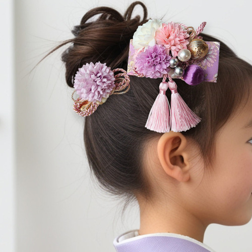 七五三・卒業式】京金襴リボン×華やか造花 ヘアクリップ 髪飾り ヘア 