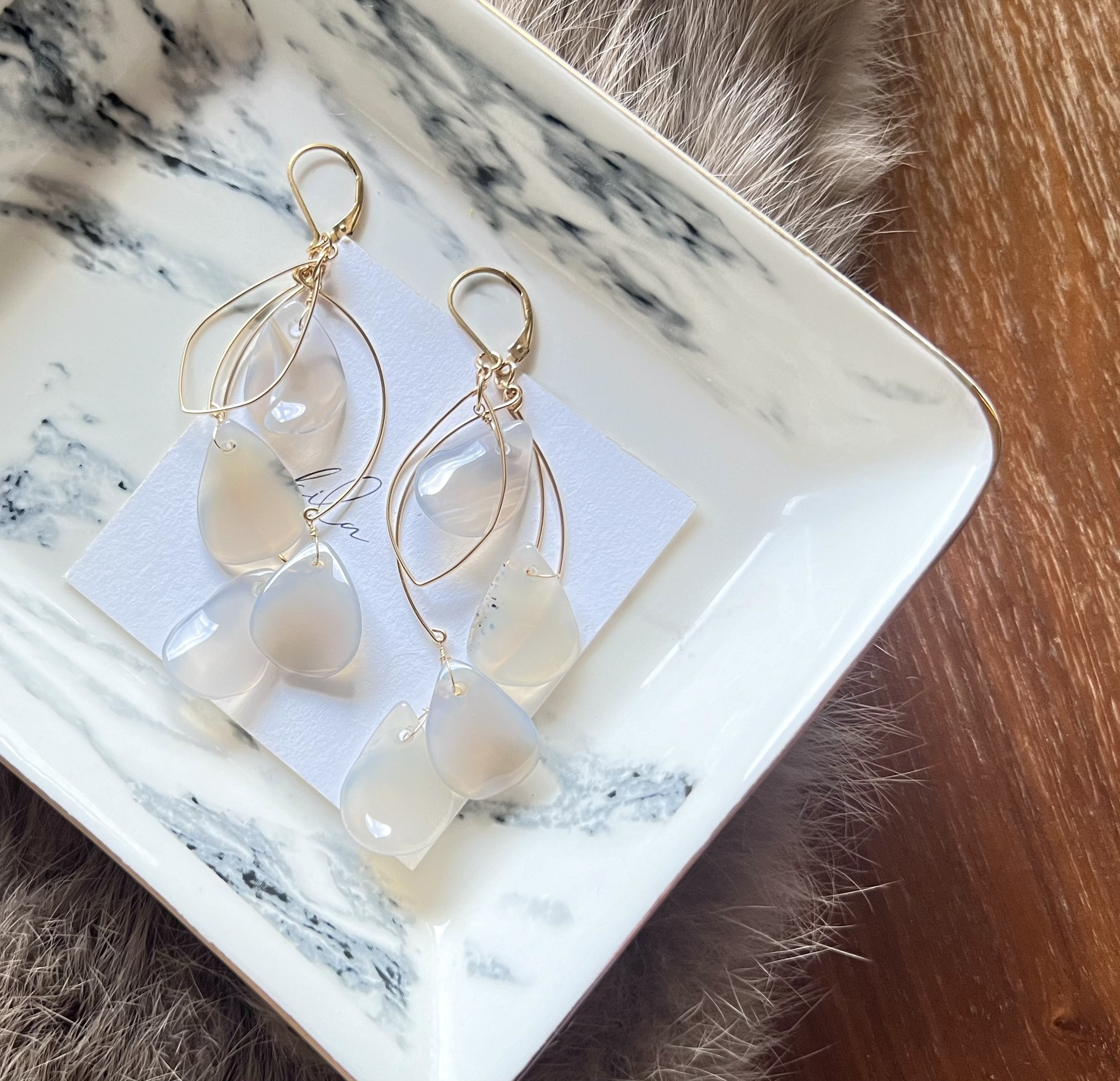 【再販】着せ替え花びらチャーム／ピアス／イヤリング【グレーオニキス】14kgf 秋