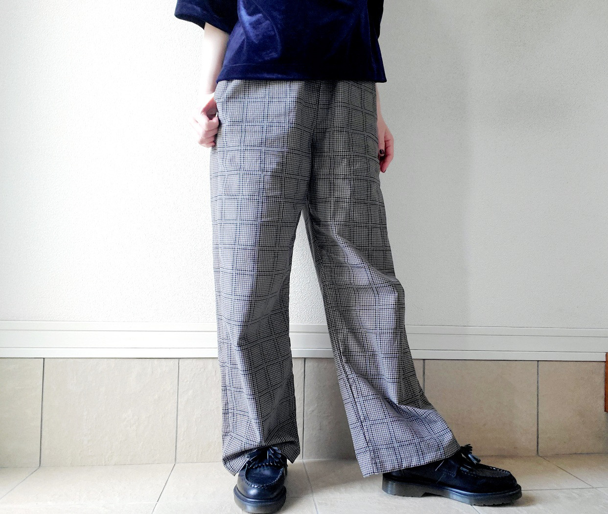 【数量限定】ゆったりほっこり心地よい♡穿くだけでコーデがきまる大人のコーデュロイパンツ 2サイズ灰色チェック柔らかい肌触