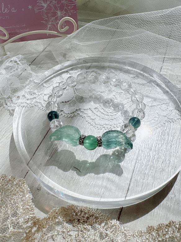 守護・癒し】天使の羽 フローライト＆水晶 天然石ブレスレット