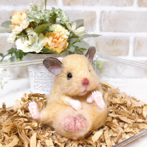 378 くるみ ハムスター 羊毛フェルト ②キンクマ お座りハムちゃん*ゴールデンハムスター* (羊毛フェルト