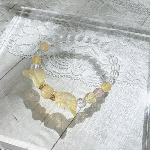 守護・癒し】天使の羽 フローライト＆水晶 天然石ブレスレット