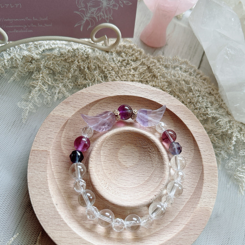 守護・癒し】天使の羽 フローライト＆水晶 天然石ブレスレット
