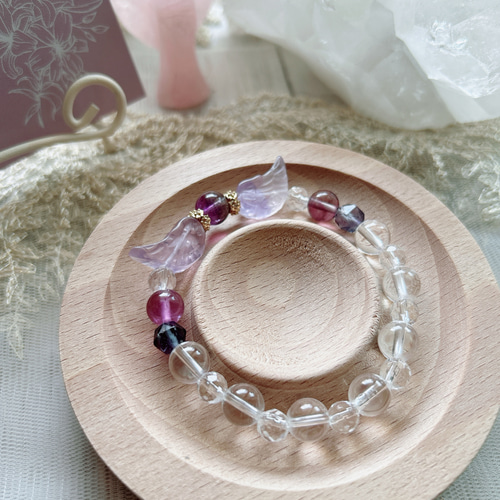 守護・癒し】天使の羽 フローライト＆水晶 天然石ブレスレット