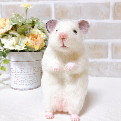 12cm ホワイト *ゴールデン ハムスター* (羊毛フェルト) 羊毛フェルト