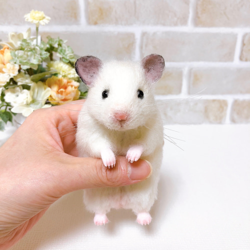 12cm ホワイト *ゴールデン ハムスター* (羊毛フェルト) 羊毛