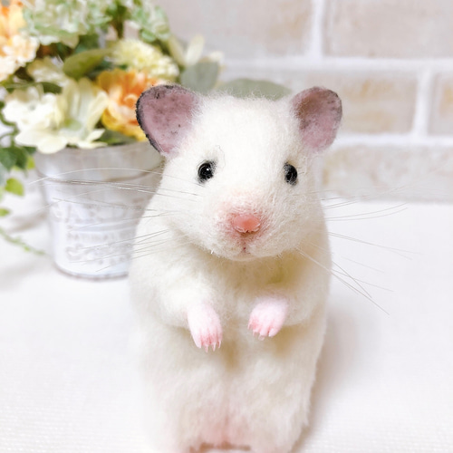 12cm ホワイト *ゴールデン ハムスター* (羊毛フェルト) 羊毛フェルト