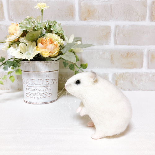 激安本物 パールホワイト *ジャンガリアンハムスター* (羊毛フェルト 羊毛フェルト