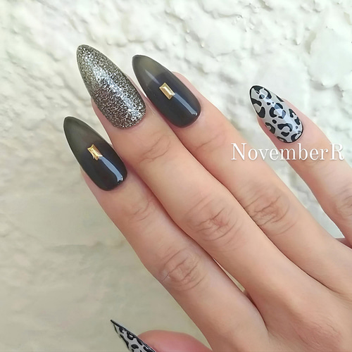 大人レオパード ネイルチップ LA689☆ボルドー×大人レオパードネイルチップ | NovemberR