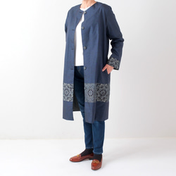 アンティーク大島紬のパッチワークコート リバーシブル 青 割り込み絣