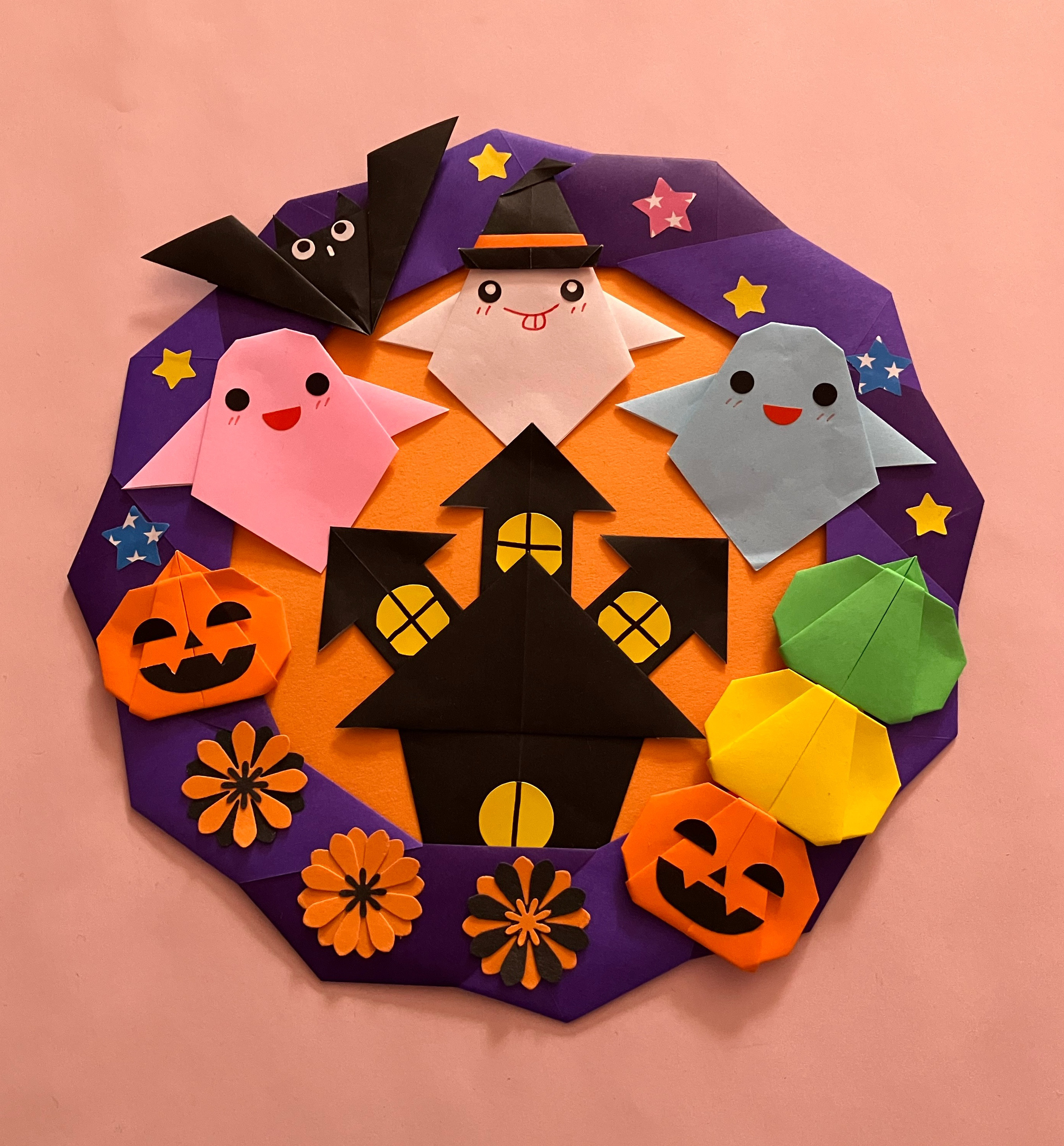折り紙　折り紙リース　折り紙メダル　ハロウィン　グレーマールページ 折り紙 折り紙リース 折り紙メダル ハロウィン グレーマール
