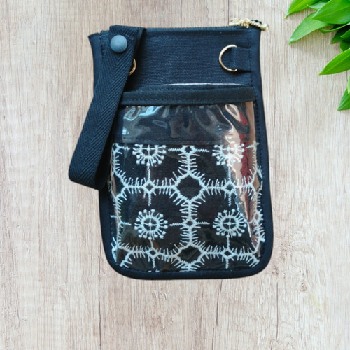 ナースポーチオーガナイザーナースポケット移動ポケット刺繍生地花柄黒  