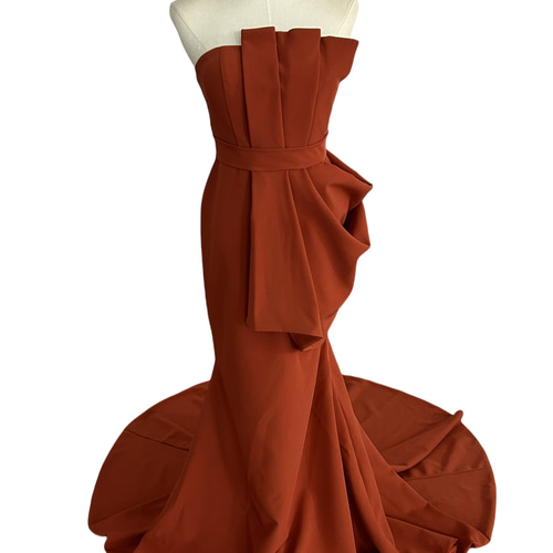 パーティードレス テラコッタ色 デザイン感 ファスナー マーメイド  