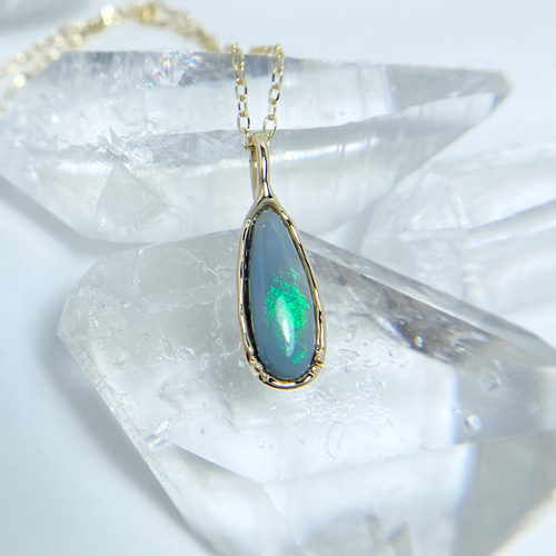 K10☆天然ブラックオパールネックレス☆オーストラリア産原石