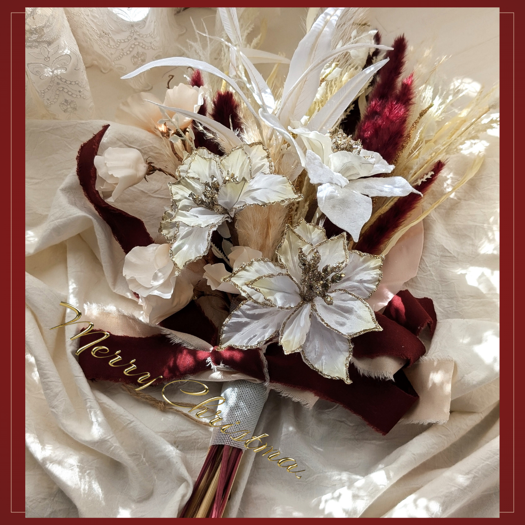 【クリーマ限定1点限り】華やかなポインセチアのメリークリスマス！ドライフラワースワッグ