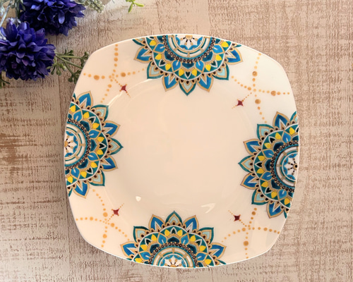 ボーンチャイナ！マンダラ柄絵付け皿！18cm 中皿 Aco-ceramics 通販