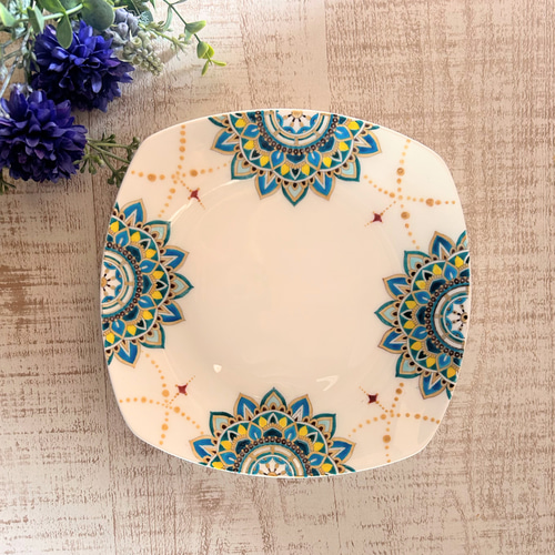 ボーンチャイナ！マンダラ柄絵付け皿！18cm 中皿 Aco-ceramics 通販