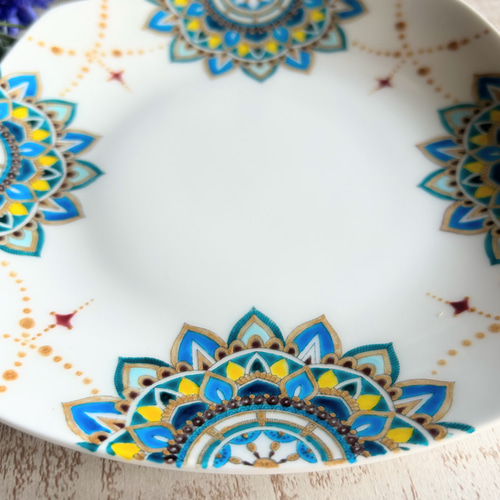 ボーンチャイナ！マンダラ柄絵付け皿！18cm 中皿 Aco-ceramics 通販