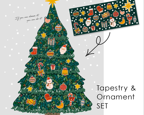 手書きクリスマスオーナメントセット】シンプルツリータペストリー／大