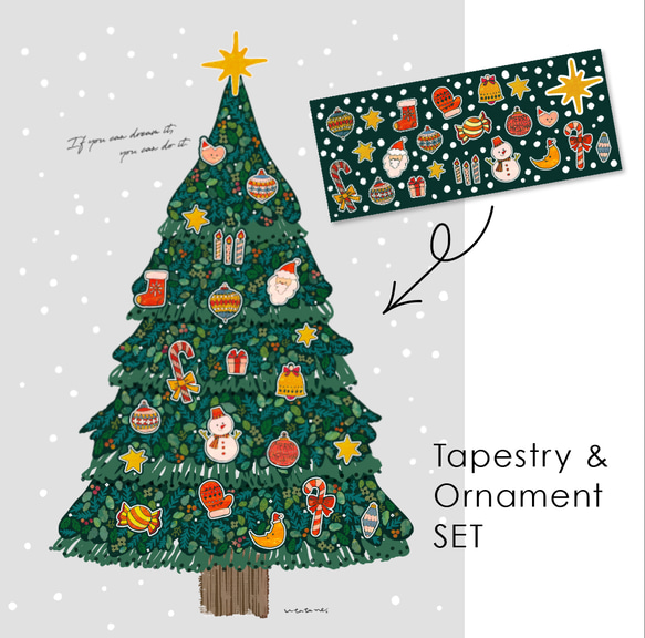 手書きクリスマスオーナメントセット】シンプルツリータペストリー／大