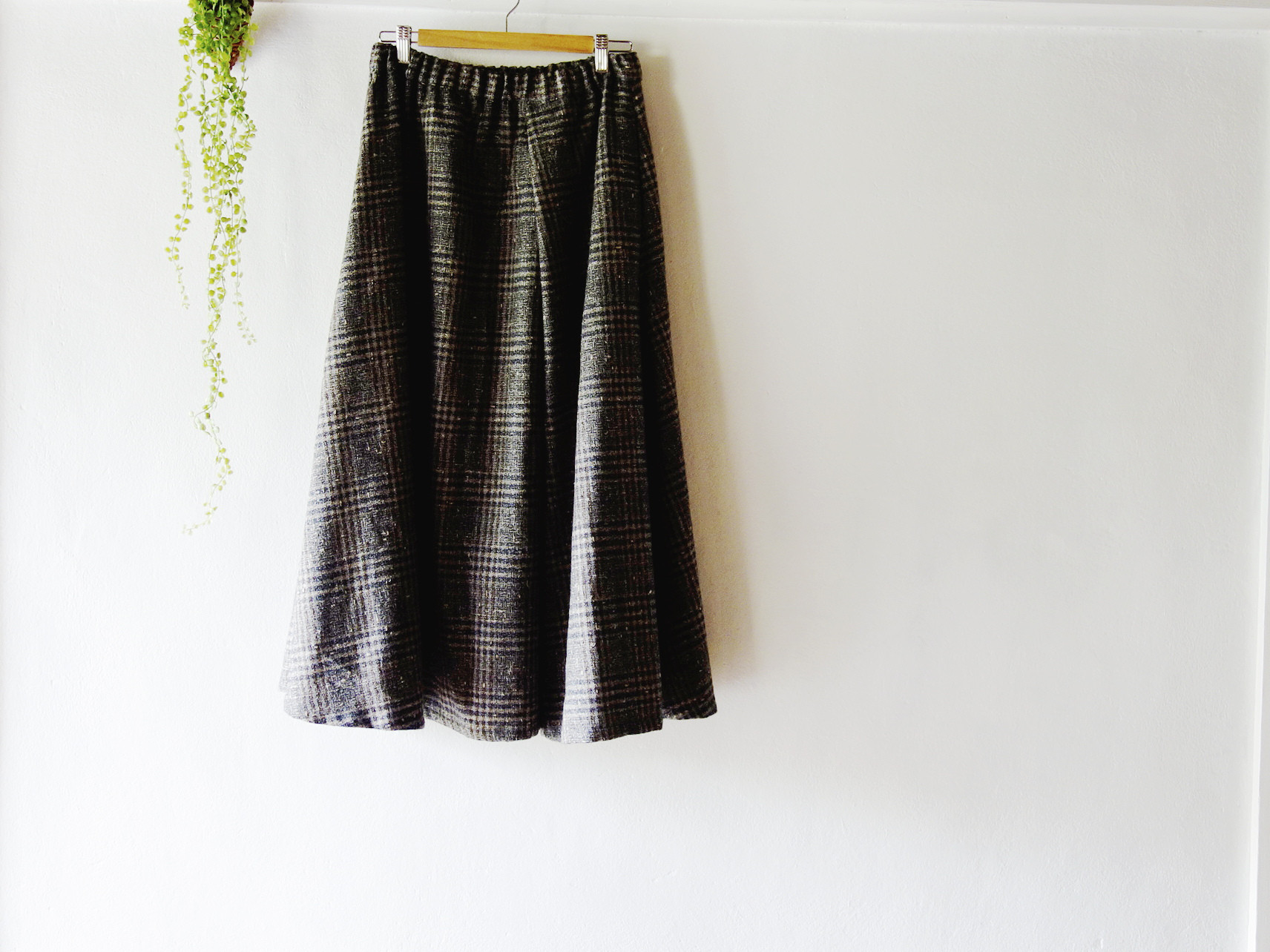 上質ウール100％【巻きスカート風スカート】チェック　ナチュラル　中厚
