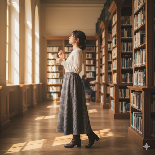 上質ウール100％【巻きスカート風スカート】チェック ナチュラル 中厚