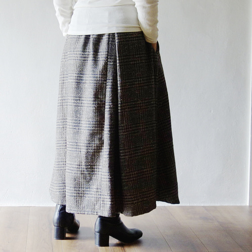 上質ウール100％【巻きスカート風スカート】チェック ナチュラル 中厚