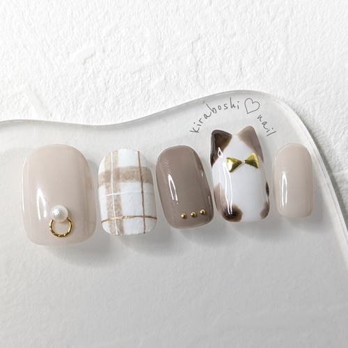 三毛猫モカ♡チェックネイル【注文時サイズ必須です♡】 【vol.95モカ