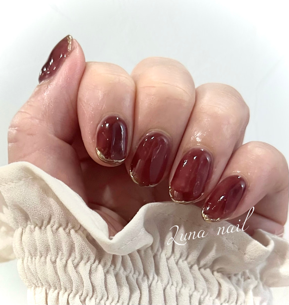 うるつや赤茶ブラウン✨ミラーフレンチネイル ネイルチップ（つけ爪