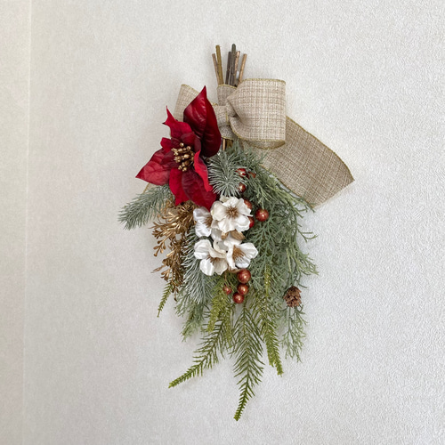 大人シックな クリスマス スワッグ（赤）＊＊アーティフィシャル