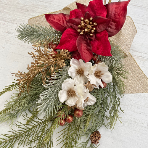 大人シックな クリスマス スワッグ（赤）＊＊アーティフィシャル