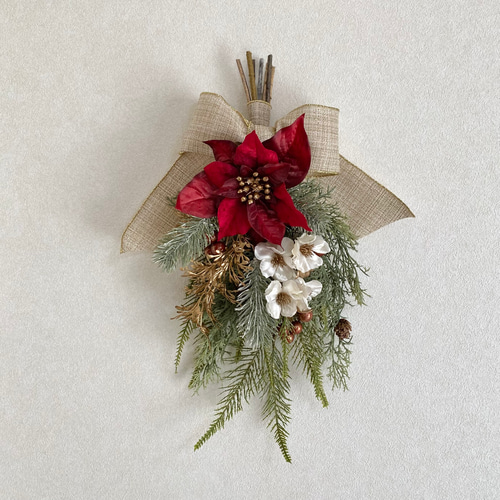 大人シックな クリスマス スワッグ（赤）＊＊アーティフィシャル