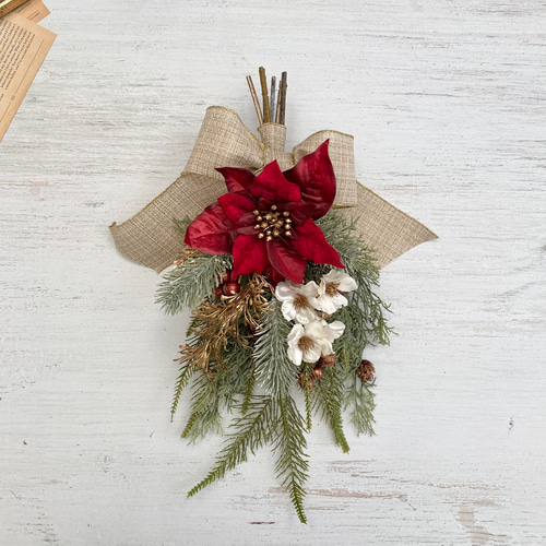 大人シックな クリスマス スワッグ（赤）＊＊アーティフィシャル