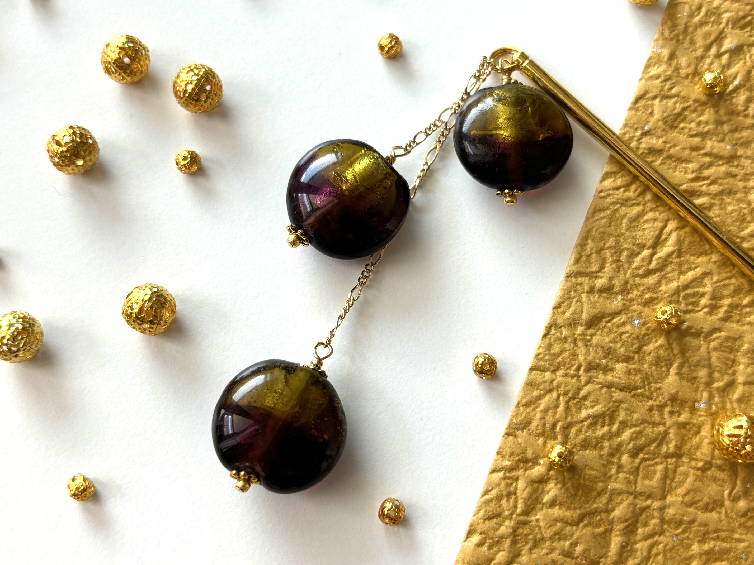 かんざし　銀箔調シルバーホイールと黄色と紫の２トーンカラーのとんぼ玉　一本簪　一本挿し　 秋　パープル　イエロー