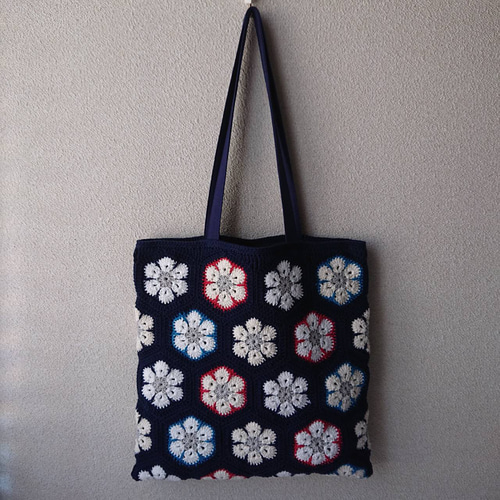 クロッシェフラワーモチーフバッグ(コットン糸・ かぎ針編み ) トート